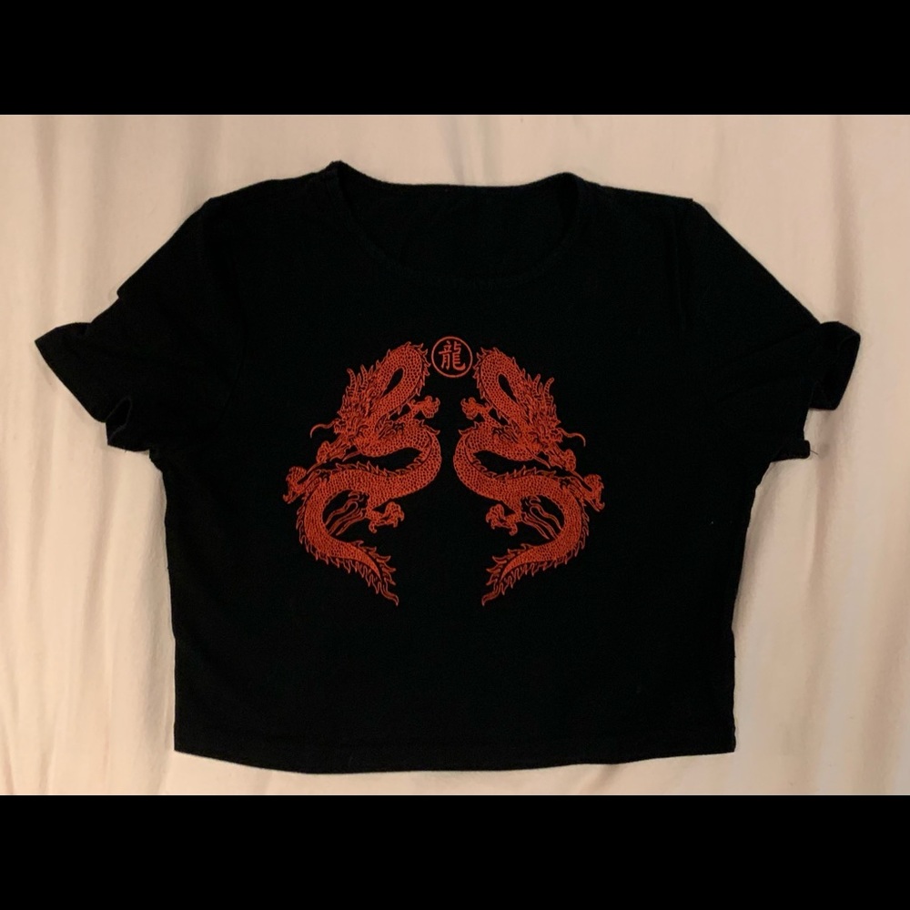 graphic red dragon crop top